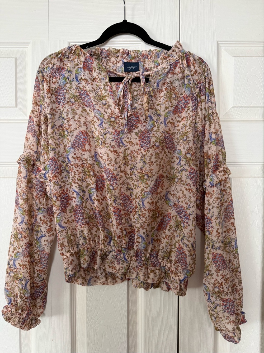 Daytrip Blush Multi Floral Tie-Neck Blouse